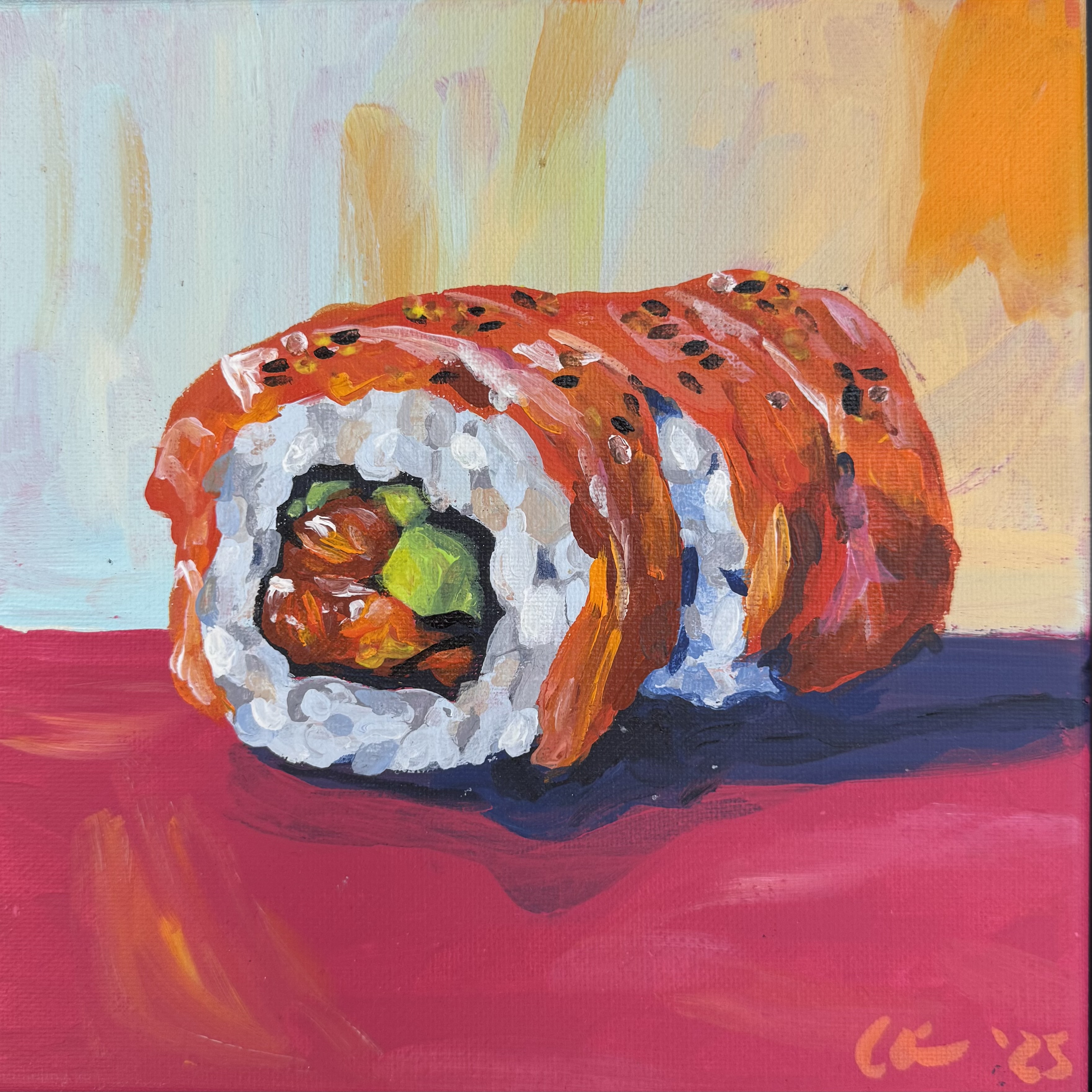 Spicy Salmon Roll by Chelsea Klukas, oil on canvas