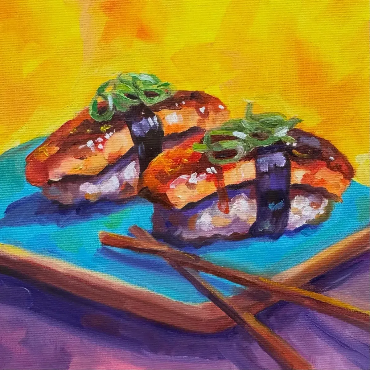 Tuesday Unagi by Chelsea Klukas, oil on canvas, 8x8 in
